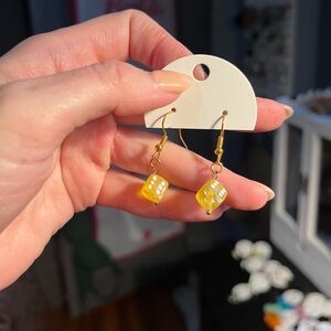 Handmade Yellow Dice Drop Earrings - Women Jewelry